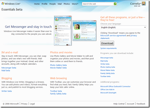    Windows Live Essentials Beta